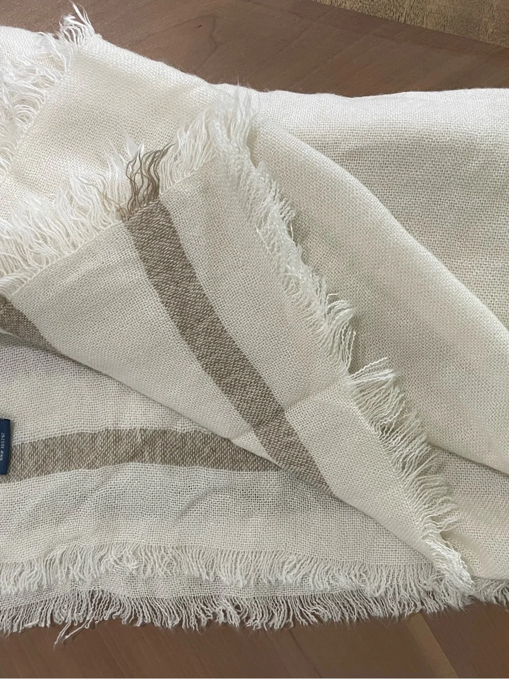 Bass Cream and Tan Striped Fringe Scarf Wrap